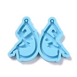 Bleu Ciel Foncé Moules de statue en silicone pour pendentif de fée, bricolage, moules de résine, pour la résine UV, fabrication de bijoux en résine époxy, bleu profond du ciel, 41x55x5mm, Trou: 1.5mm, diamètre intérieur: 36x24 mm