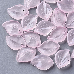 Pink Transparent Spray Painted Glass Pendants, Leaf, Pink, 16x11.5x3.5mm, Hole: 1.5mm