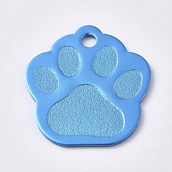 Светло-Голубой Алюминиевые подвески, пустые теги, собака отпечатки лап, Небесно-голубой, 28.5x27x1 мм, отверстие : 3 мм