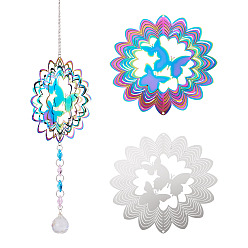 (52) Непрозрачная лаванда 2 шт. 2 цвета 201 соединительные элементы/звенья из нержавеющей стали, полый цветок с бабочкой, гравированные металлические украшения, разноцветные, 102x102x0.3 мм, отверстие : 2 мм, 1 шт / цвет