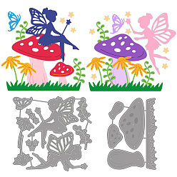 Гриб Углеродистая сталь разрезает трафареты, для diy scrapbooking, Фотоальбом, декоративная бумага для тиснения, цвет нержавеющей стали, фея, грибной узор, 74~110x106~116x0.8 мм, 2 шт / комплект