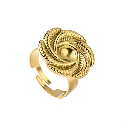 Настоящее золото 18K 304 компоненты манжетного кольца из нержавеющей стали, Настройки колодки кольцо, цветок, ионное покрытие (ip), реальный 18 k позолоченный, лоток : 6.5 мм, размер США 8 1/2 (18.5 мм)