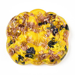 Gold Handmade Gold Sand Lampwork Links Connectors, Auspicious Clouds, Gold, 45x41x10mm, Hole: 2mm