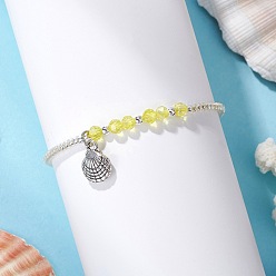 Светлый Золото-желтый Плетеные браслеты из стеклянных бусин, сплав браслеты с подвесками в форме ракушки, со стеклянными бусинами, светлый золотарник желтый, внутренний диаметр: 2 ~3-1/8 дюйм (5.15~8 см)