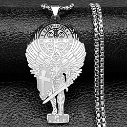 Другие 304 подвесные из нержавеющей стали ожерелья, цвет нержавеющей стали, архангел святой Михаил, 23.54 дюйм (59.8 см)