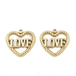 Настоящее золото 18K 304 подвески из нержавеющей стали, сердце со словом "love", ионное покрытие (ip), ручная полировка, реальный 18 k позолоченный, 15.5x16.5x1.5 мм, отверстие : 1.4 мм