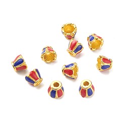 Rouge 6 -bouchons en alliage plaqué or pétale, avec l'émail, fleur, rouge, 6x7mm, trou: 2.5 mm, diamètre intérieur: 4.5 mm
