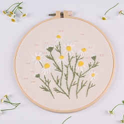 White DIY Flower Pattern Embroidery Painting Kits, Including Printed Cotton Fabric, Embroidery Thread & Needles, Round Embroidery Hoop, White, 200mm
