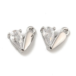 Платинированный Латунь стекло кулоны, Реальная платина, 8x6x2.5 мм, отверстие : 0.8 мм