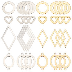 Золотой & Серебряный 32шт 8 стили 201 подвески из нержавеющей стали, геометрические звенья, ромб и овал и кольцо и сердце, золотой и серебряный, 10~33.5x11~18x0.8~1 мм, отверстие : 1~1.4 мм, 4 шт / стиль