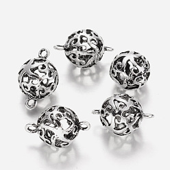 Antique Silver Round with Flower Tibetan Style Alloy Links connectors, Antique Silver, 31x20mm, Hole: 3mm