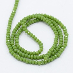 Yellow Green Opaque Solid Color Crystal Glass Faceted Rondelle Beads Strands, Yellow Green, 3.5x2.5~3mm, Hole: 1mm, about 120pcs/strand, 14 inch