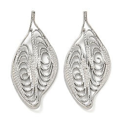 Платинированный Латунные подвески, без кадмия, без никеля и без свинца, лист, Реальная платина, 28.5x13x1.5 мм, отверстие : 1.2 мм