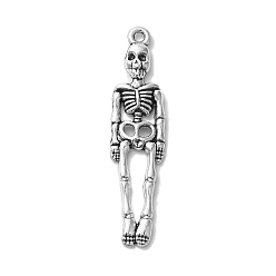 Skeleton Тибетский стиль сплава подвески для Хэллоуина, скелет, 39x9x2.5 мм, отверстие : 1.6 мм