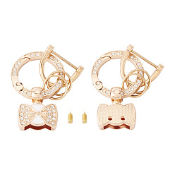 Золотой 1брелки с пружинными затворами из сплава ПК и стразами, бантом, со стразами, золотые, 55.5 мм