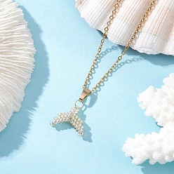 Белый Подвеска в виде хвоста русалки из бисера Miyuki Delica 304 Женские ожерелья из нержавеющей стали с цепочкой, золотые, белые, 17.80 дюйм (45.2 см)