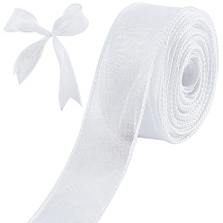 White Polyester Ribbon, for Flower Gift Packing or Costume Decoration, White, 1-5/8 inch(40mm), about 10m/roll