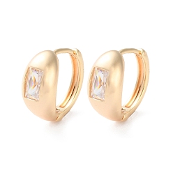 Настоящее золото 18K Серьги-кольца из латуни с прозрачным кубическим цирконием, долговечный, реальный 18 k позолоченный, 13.5x7 мм, штифты : 0.9 мм