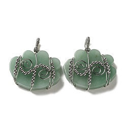 Green Aventurine Natural Green Aventurine Copper Wire Wrapped Pendants, Cloud Charms with Brass Beads, Rack Plating, Platinum, 47~50x44.5~45x11~12mm, Hole: 6x5.5mm