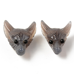 Серый агат Природные серые агаты подвески, сверху просверленные бусы, с глазком из черного оникса, голова волка, 30.5x23.5x11.5~13 мм, отверстие : 2 мм