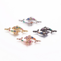 (52) Непрозрачная лаванда Латунные микро проложить кубических ссылки циркония, Двухместный дельфин, разноцветные, 15x33x3 мм, отверстие : 1 мм