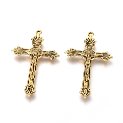Antique Golden Easter Theme Tibetan Style Alloy Big Pendants, Crucifix Cross, Antique Golden, 50x31x5mm, Hole: 1mm