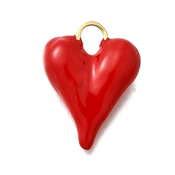 Красный Латунь эмаль подвески, шарма сердца, золотые, красные, 27.5x21x8.5 мм, отверстие : 6x4.5 мм
