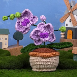 Medium Orchid DIY Phalaenopsis Planter Display Decoration Knitting Kits for Beginners, Include Cotton Filler, Crochet Hooks, Polyester Yarn, Craft Eye, Crochet Needle, Stitch Markers, Instrction, Medium Orchid, 8x16cm