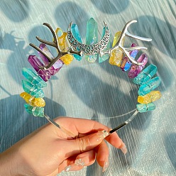 Бирюза Натуральные гальванизированные хрустальные ободки для волос, корона для волос, для женщин девушек, бирюзовые, 180x150x16 мм