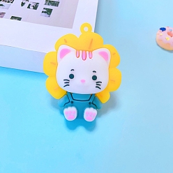 Стально-синий Пластиковые подвески из пвх, кот с подсолнухом, стальной синий, 55x45 мм