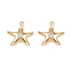 Настоящее золото 18K Латунные микро проложить кубического циркония прелести, без кадмия, без никеля и без свинца, морская звезда, реальный 18 k позолоченный, 14x15x3.5 мм, отверстие : 1.2 мм