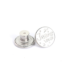 Platinum Alloy Button Pins for Jeans, Nautical Buttons, Garment Accessories, Round with Word, Platinum, 17mm