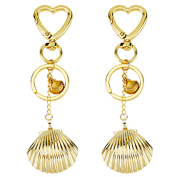 Золотой 2 шт. латунные подвесные брелоки в форме ракушки, с застежками из сплава сердечек и железными кольцами, золотые, 114 мм