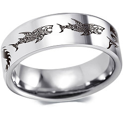 Нержавеющая Сталь Цвет Узор акулы 201 перстни из нержавеющей стали, цвет нержавеющей стали, размер США 10 (19.8 мм)