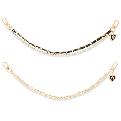 (52) Непрозрачная лаванда 2 шт. 2 Цвета: искусственная кожа и искусственный жемчуг, двухслойные ручки для сумок с круглыми бусинами, с железными застежками и подвесками в виде сердечек, золотой свет, разноцветные, 355 мм, 1 шт / цвет