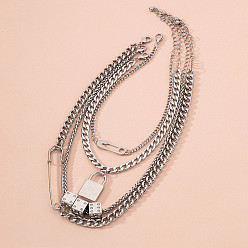 Платина Кулон из сплава с замком, английская булавка, цепочка для игральных костей, многослойные ожерелья, платина, 14.96 дюйм (38 см) ~ 17.72 дюйм (45 см), 4 шт / комплект