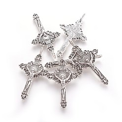 Antique Silver Alloy Pendants, For Easter, Cadmium Free, Nickel Free and Lead Free, Crucifix Cross Pendant, Antique Silver Color, 50x28x3mm, Hole: 3mm