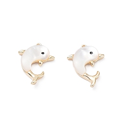 Настоящее золото 18K Стойки обшивки латунные подвески, подвески в виде дельфинов с ракушками, долговечный, реальный 18 k позолоченный, 17x12x2.5 мм, отверстие : 1 мм