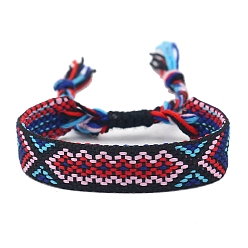 Black Bohemia Polyester Braided Rhombus Cord Bracelet, Adjustable Bracelet for Women, Black, 5-3/4 inch(14.5cm)