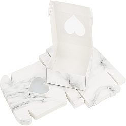 White Marble Pattern Paper Cardboard Jewelry Boxes, Square with Heart, White, Box: 10x10x3cm