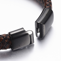 Gunmetal PU Leather Cord Bracelets, with 304 Stainless Steel Magnetic Clasps, Gunmetal, 8-5/8 inch(220mm)x12~14x6~8mm