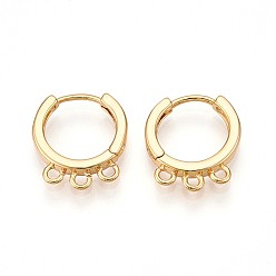 Настоящее золото 18K Латунная серьга-кольцо, без свинца, без никеля и без кадмия, кольцо, реальный 18 k позолоченный, 16.5x15x3 мм, отверстие : 1 мм, штифты : 0.9 мм