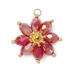 Красный Стеклянные подвески, очарование подсолнуха, с бисером, граненые, с кольцами из сплава и нержавеющей стали, красные, 304 мм, отверстие : 25x25.5x7.5 мм