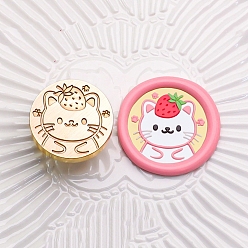 Cat Shape Золотистый тон, круглая сургучная печать, латунные головки штампов, для сургучной печати, клубничная серия, форма кошки, 25x14 мм, внутренний диаметр: 7 мм
