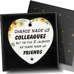 Цветок Подвесные украшения из печатного фарфора, с веревкой и коробкой, сердце, цветок, 72x76x3 мм