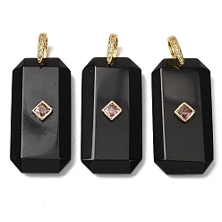Obsidian Natural Obsidian Pendants, Rectangle, Golden, 39x19~19.5x7~7.5mm, Hole: 6.5x6.5mm