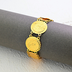 Настоящее золото 18K Элегантные латунные браслеты-монетки для женщин, реальный 18 k позолоченный, внутренний диаметр: 7-1/2 дюйм (19 см)