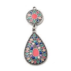 Разноцветный Тибетский сплав стиля большие кулоны, круглый с подвесками в форме капли, Богемные пластиковые и эмалевые подвески, красочный, 52.5x20.5x3 мм, отверстие : 1.6 мм