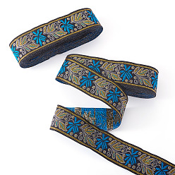 Темный Голубой Вышивка полиэфирными лентами в этническом стиле, жаккардовая лента, тирольская лента, квартира с цветочным узором, аксессуары для одежды, темные голубые, 1-3/8 дюйм (34x0.3 мм), около 7.66 ярдов (7 м) / пачка