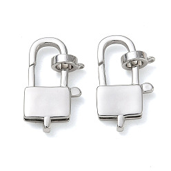 Platinum Brass Padlock Lobster Claw Clasp, Platinum, 26x15x4mm, Hole: 1.5mm